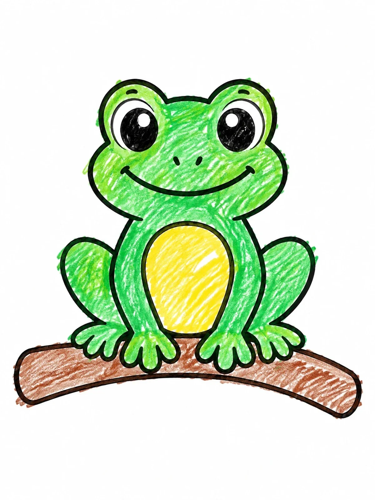 Colored example of the Cute Cartoon Frog On A Branch coloring page