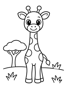 Free printable Cute Cartoon Giraffe In Savanna coloring page
