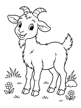 Free printable Cute Cartoon Goat In A Meadow coloring page