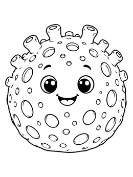 A cheerful cartoon character in this sponge coloring page with round pores.