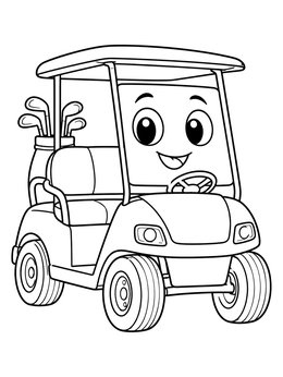 Free printable Cute Cartoon Golf Cart With Friendly Face coloring page