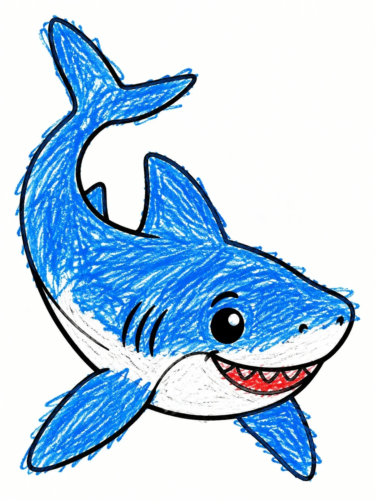 Colored example of the Cute Cartoon Great White Shark coloring page