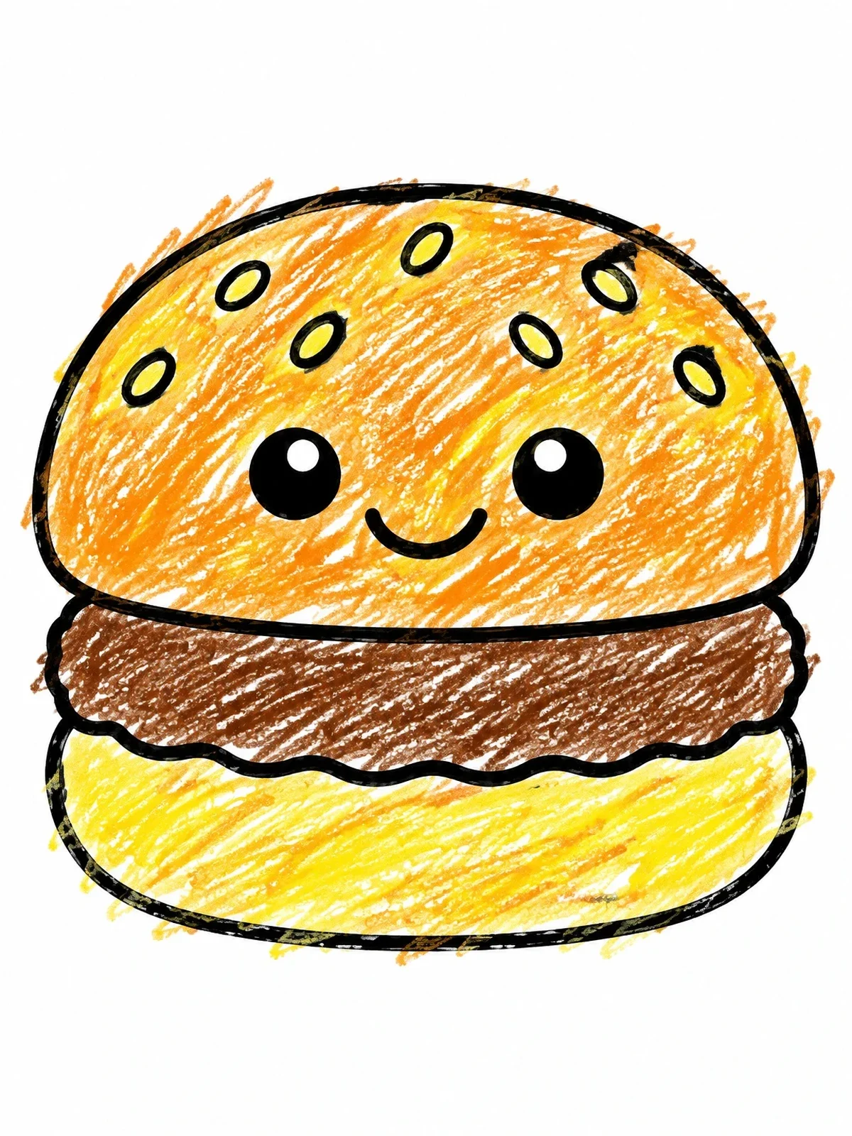 Colored example of the Cute Cartoon Hamburger With Smile coloring page