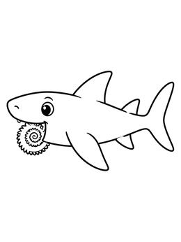 Free printable Cute Cartoon Helicoprion Shark coloring page