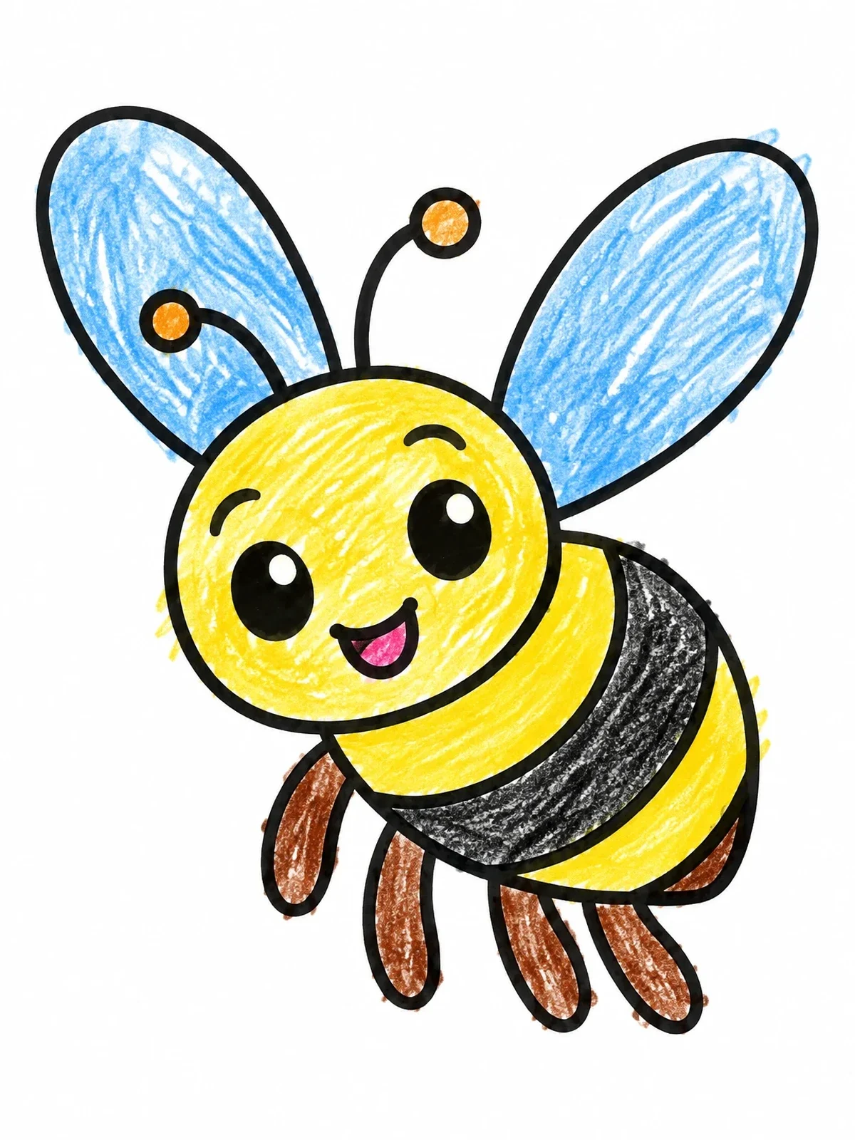 Colored example of the Cute Cartoon Honey Bee Gliding coloring page