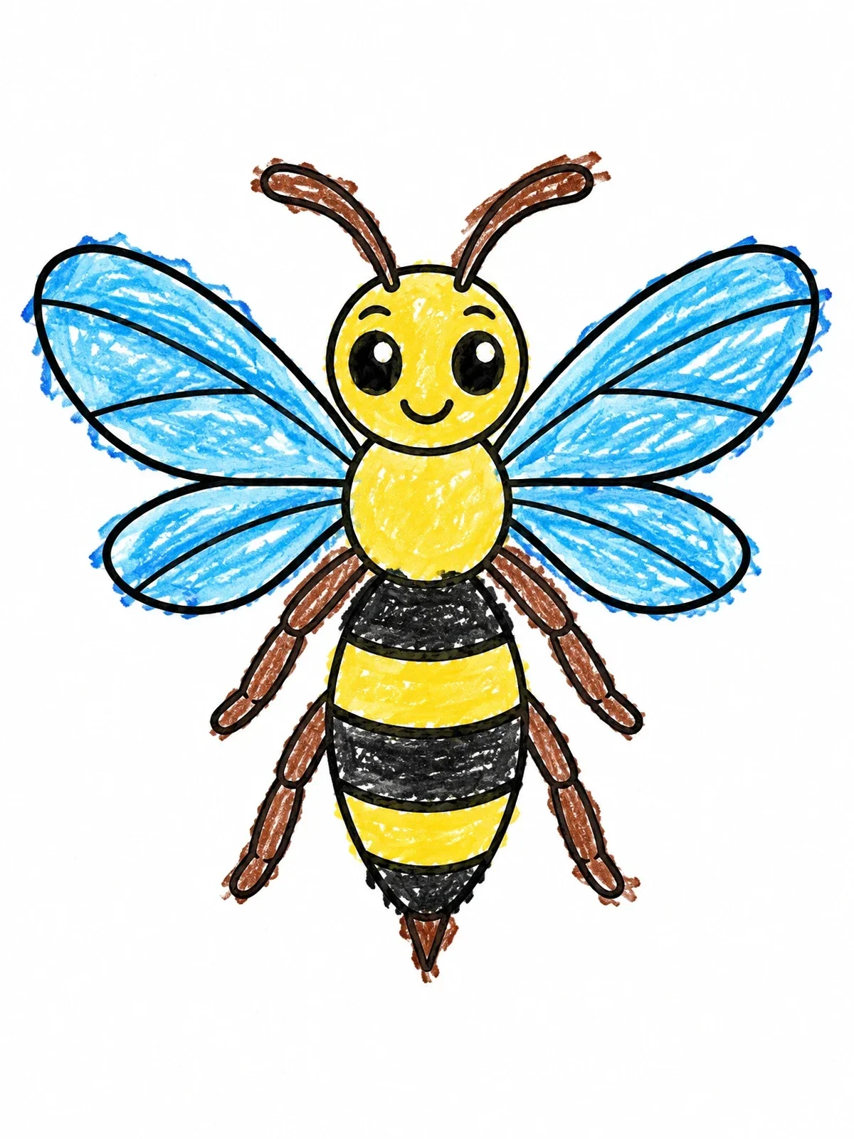 Colored example of the Cute Cartoon Hornet With Spread Wings coloring page