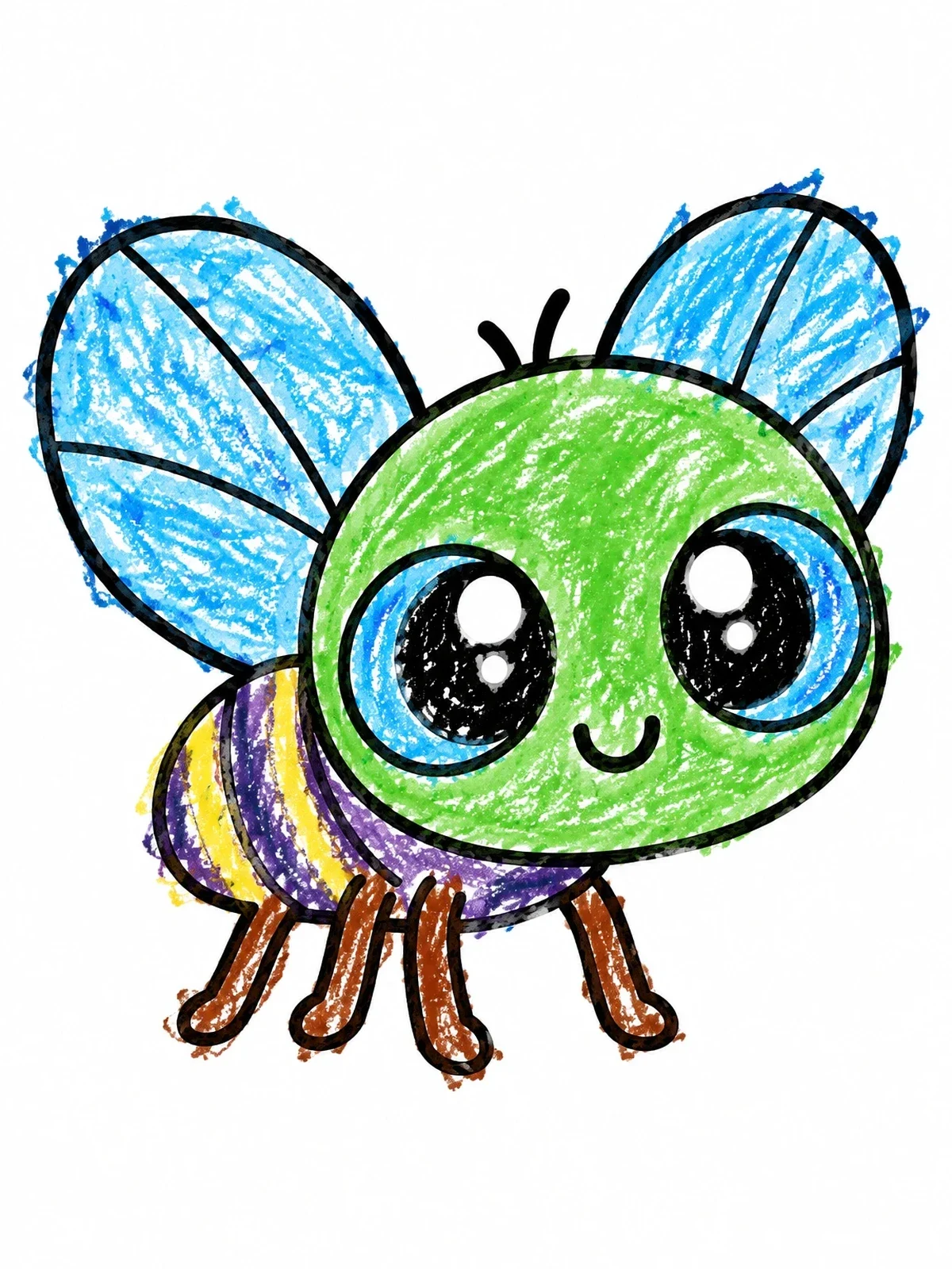 Colored example of the Cute Cartoon Housefly With Big Eyes coloring page