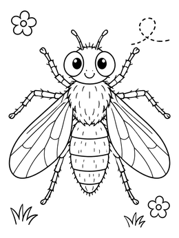 Free printable Cute Cartoon Housefly With Flowers coloring page