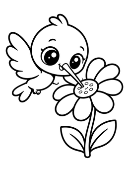 Free printable Cute Cartoon Hummingbird And Daisy coloring page