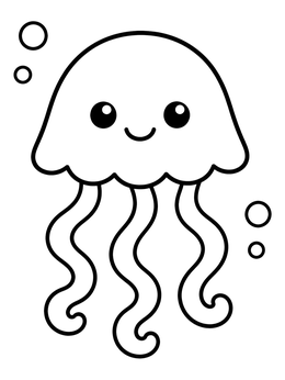 Free printable Cute Cartoon Jellyfish With Bubbles coloring page