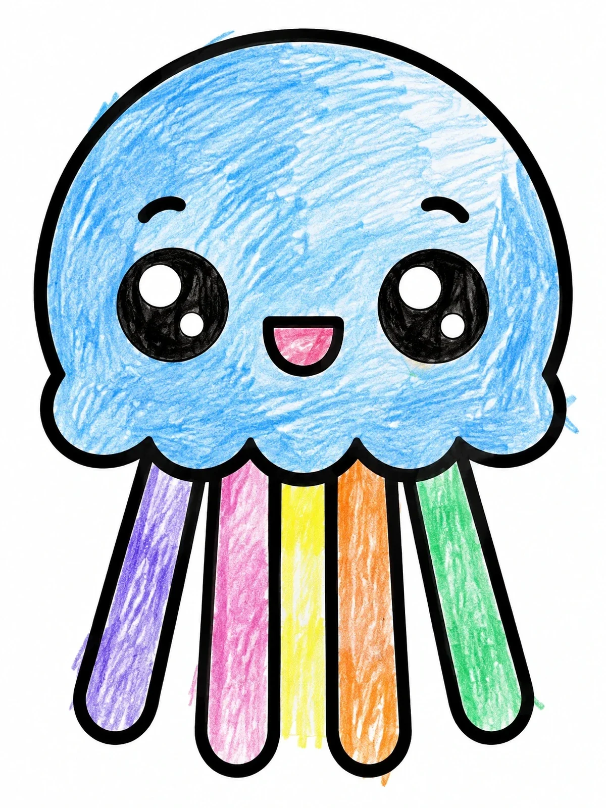 Colored example of the Cute Cartoon Jellyfish With Big Eyes coloring page