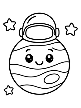 Free printable Cute Cartoon Jupiter Wearing Astronaut Helmet coloring page