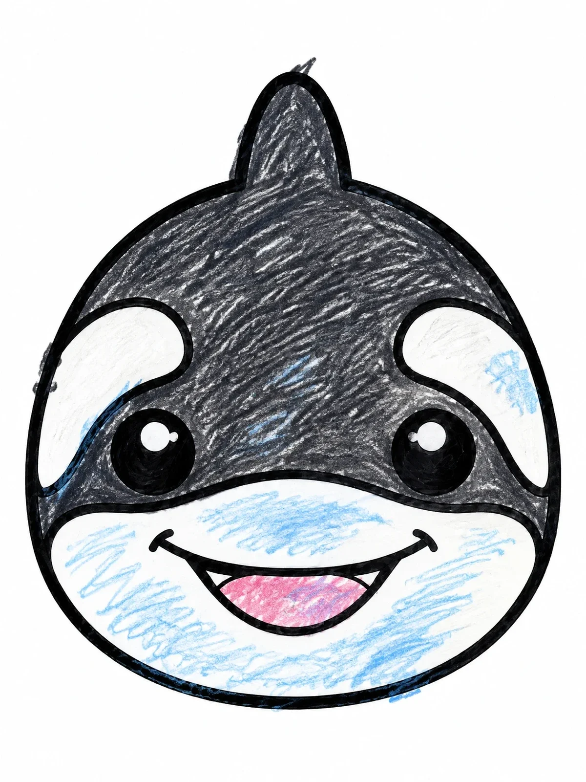 Colored example of the Cute Cartoon Killer Whale Face coloring page