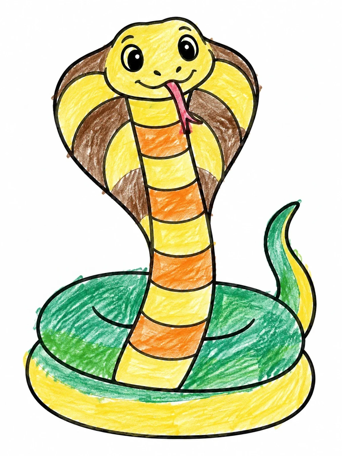 Colored example of the Cute Cartoon King Cobra coloring page