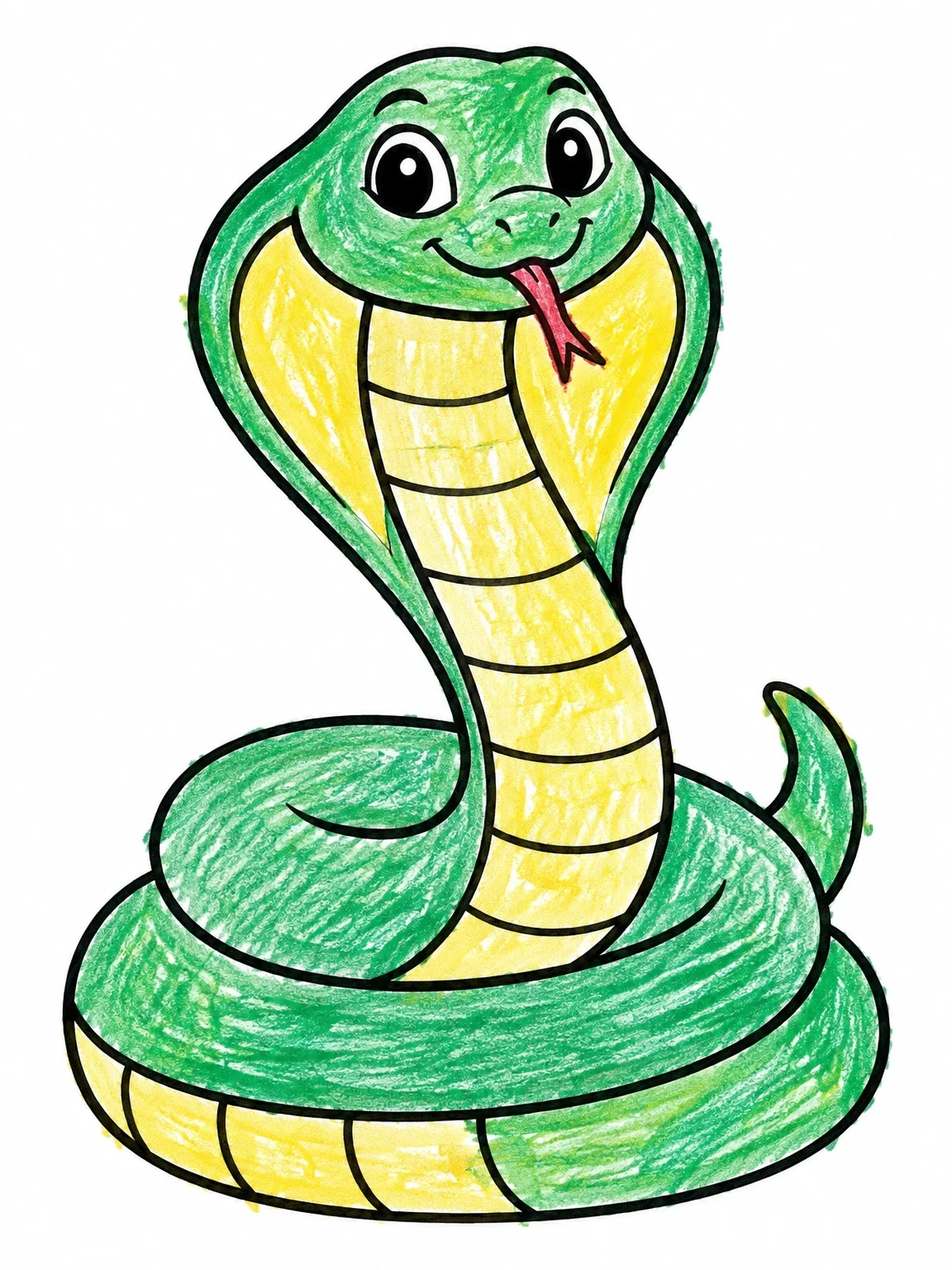 Colored example of the Cute Cartoon King Cobra coloring page
