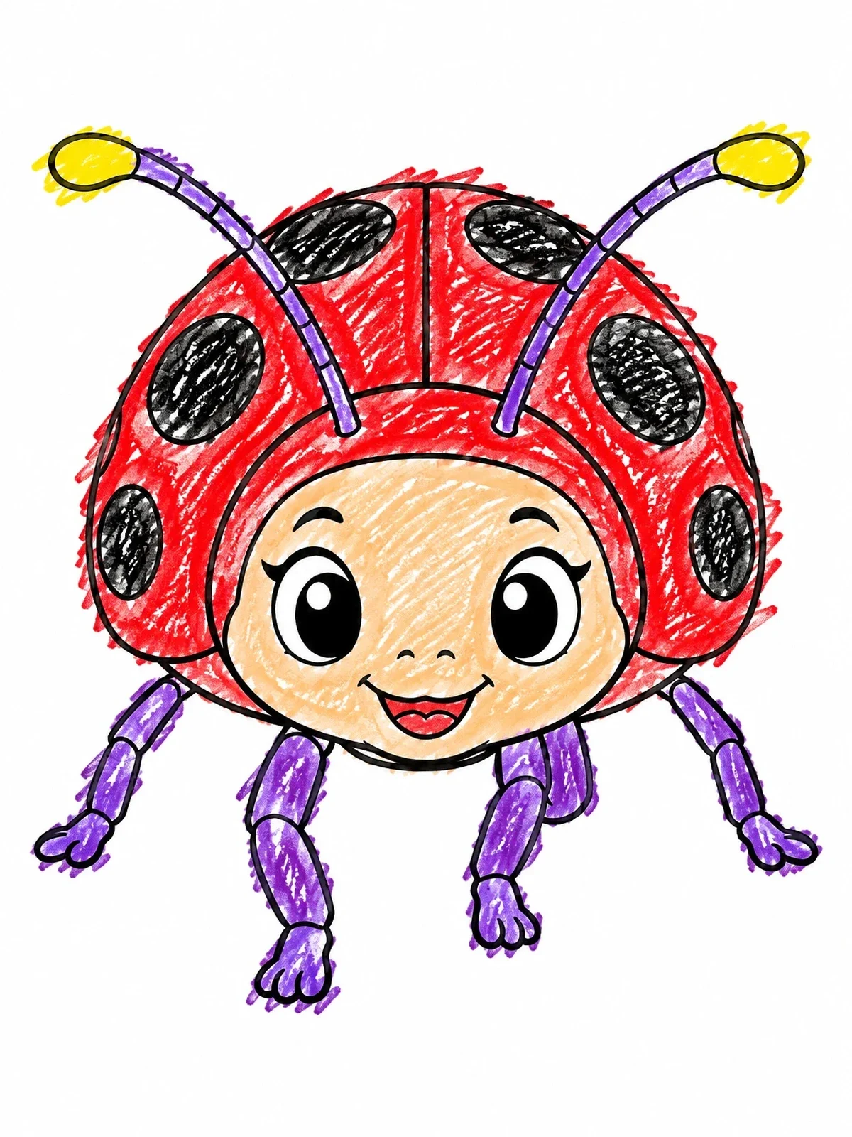 Colored example of the Cute Cartoon Ladybug Crawling Forward coloring page