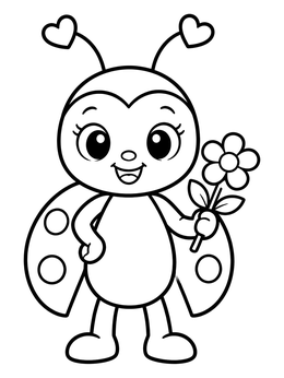 Free printable Cute Cartoon Ladybug Holding Flower coloring page