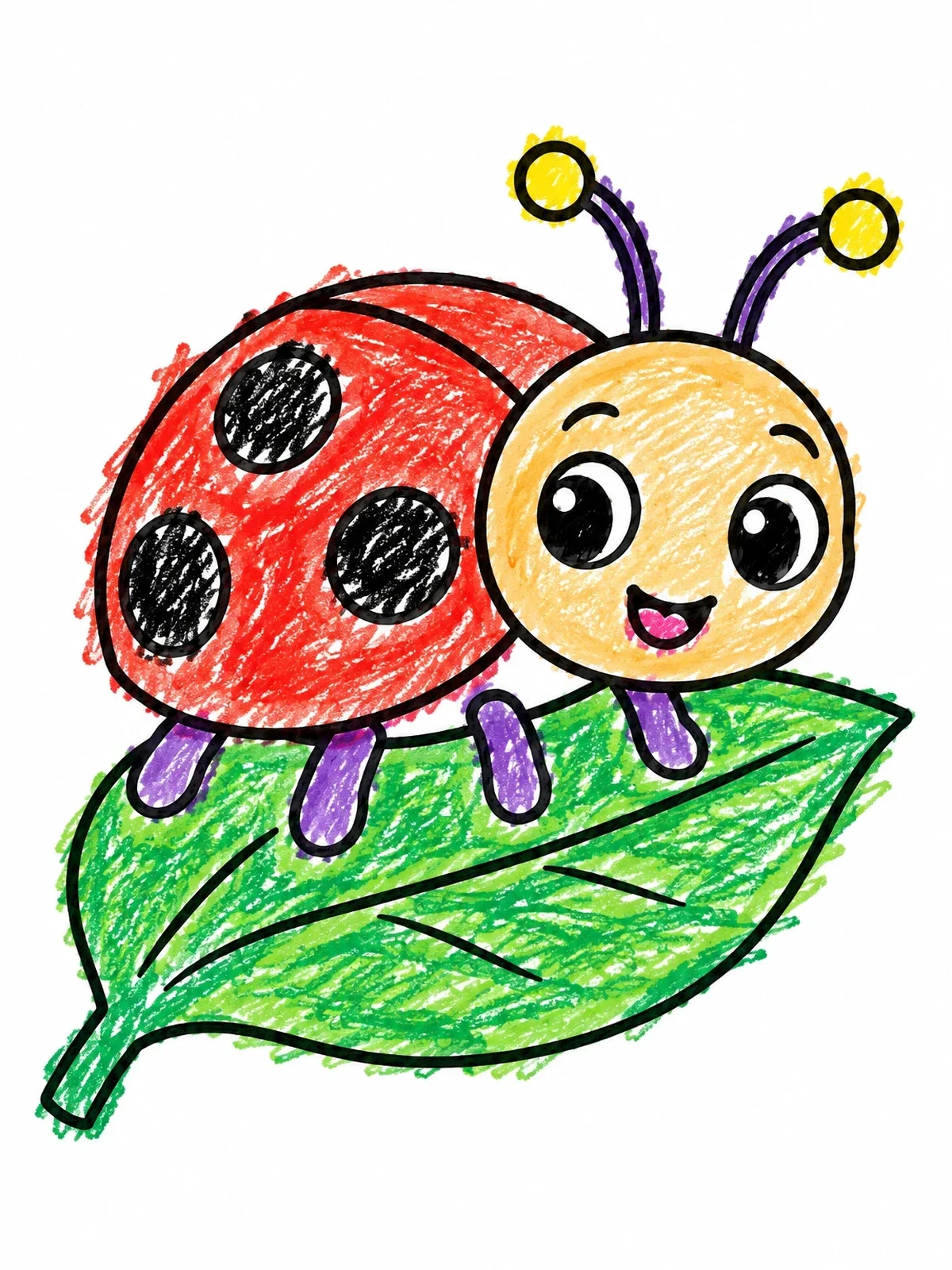 Colored example of the Cute Cartoon Ladybug On A Leaf coloring page