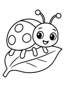 Free printable Cute Cartoon Ladybug On A Leaf coloring page