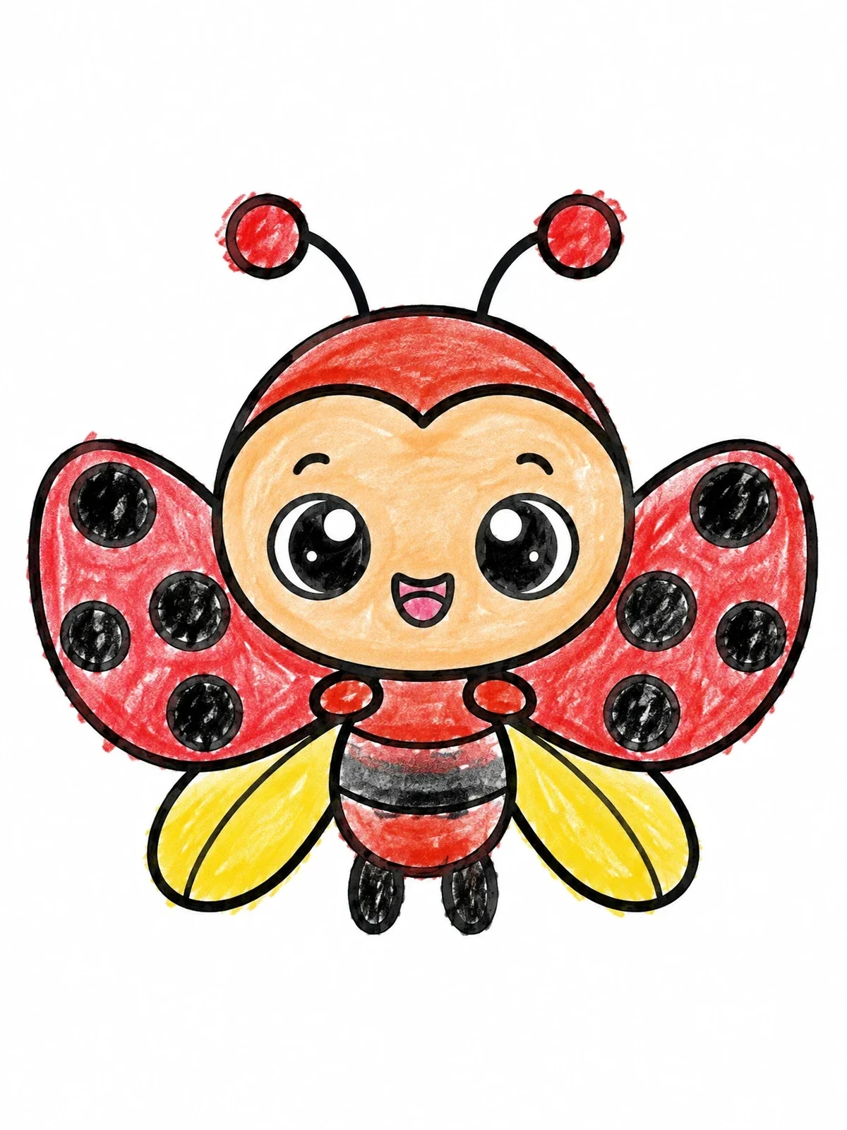 Colored example of the Cute Cartoon Ladybug With Spread Wings coloring page
