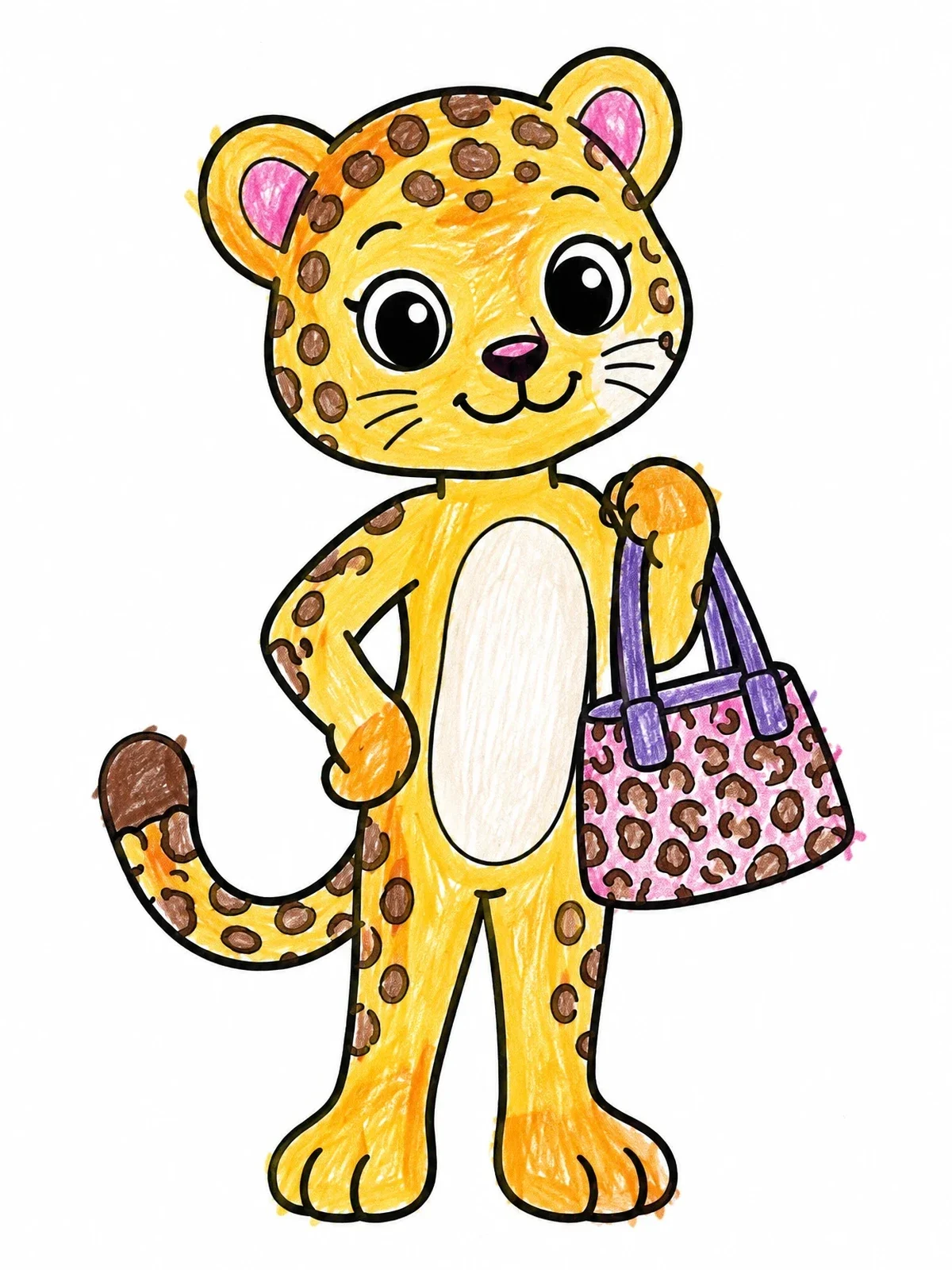 Colored example of the Cute Leopard Holding A Handbag coloring page