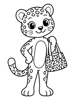 Free printable Cute Leopard Holding A Handbag coloring page