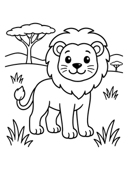 Free printable Cute Cartoon Lion In The Savanna coloring page