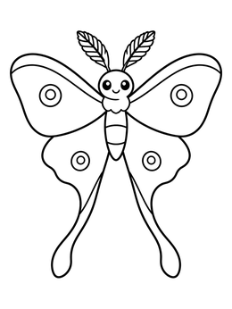 Free printable Cute Cartoon Luna Moth coloring page