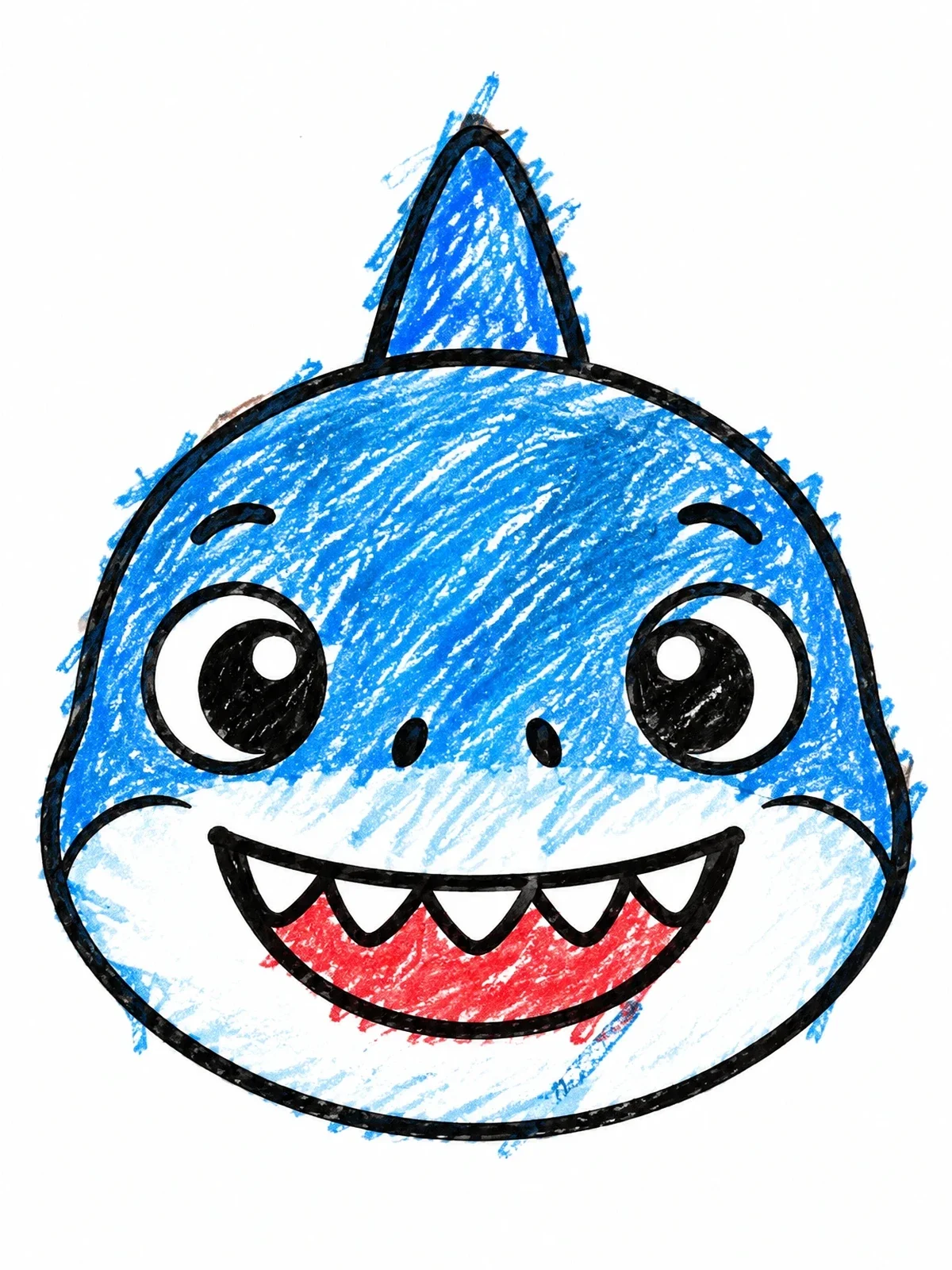 Colored example of the Cute Cartoon Mako Shark Face coloring page