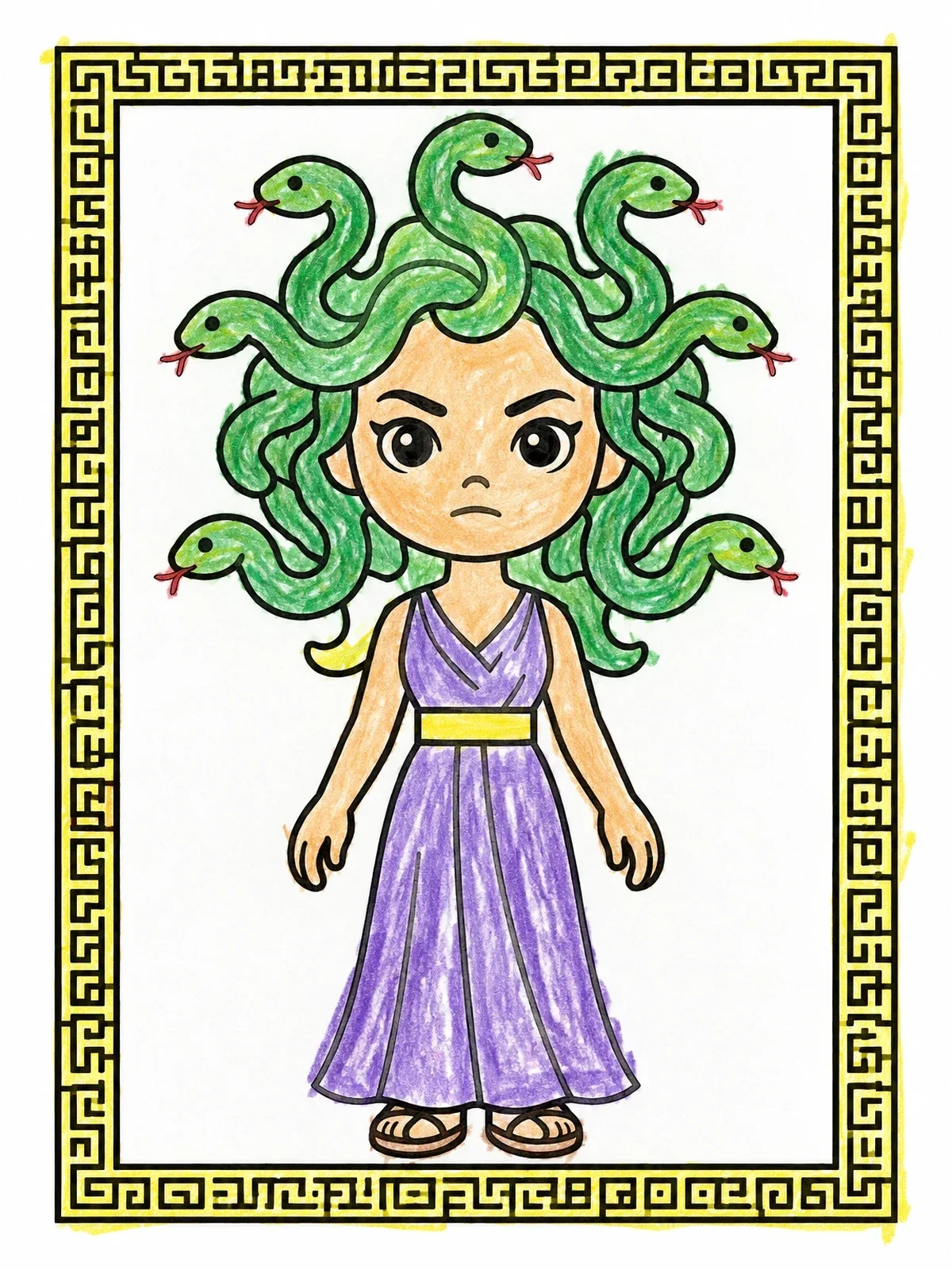 Colored example of the Cute Medusa With Snake Hair coloring page
