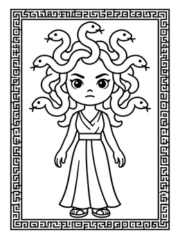 Free printable Cute Medusa With Snake Hair coloring page