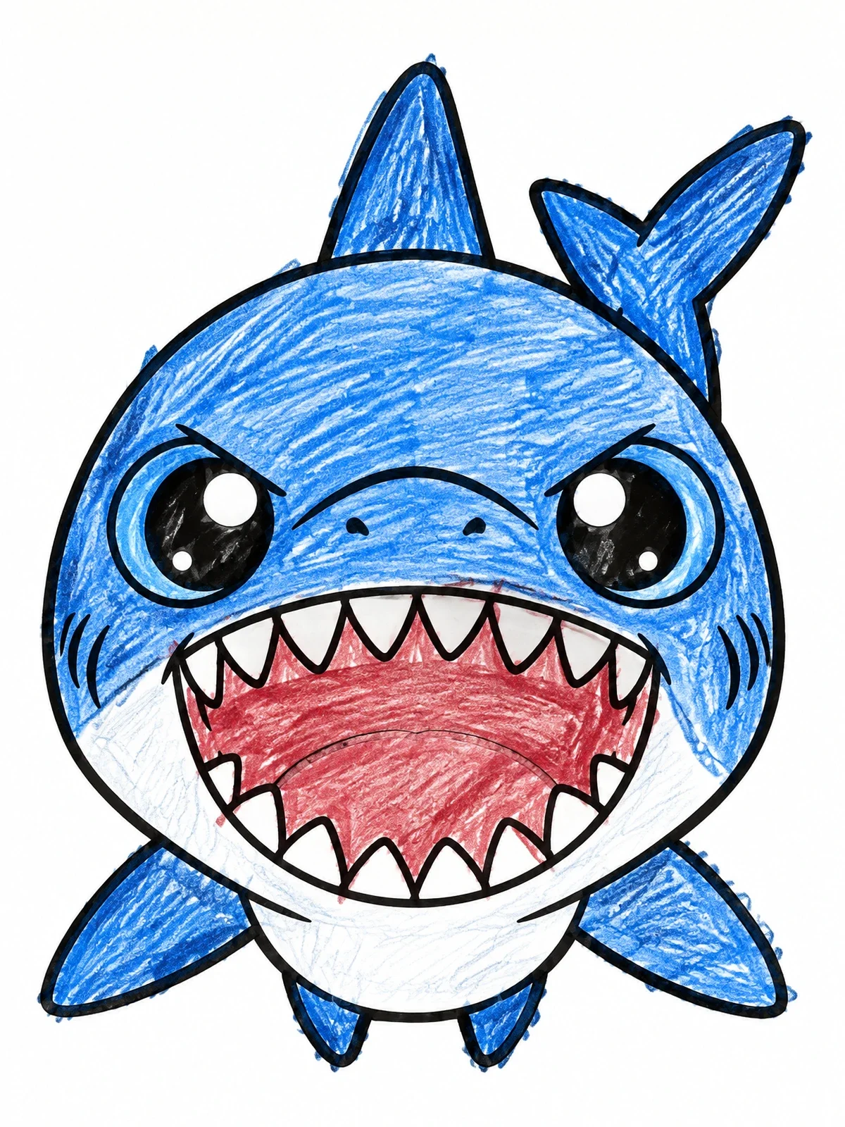 Colored example of the Cute Cartoon Megalodon Face coloring page