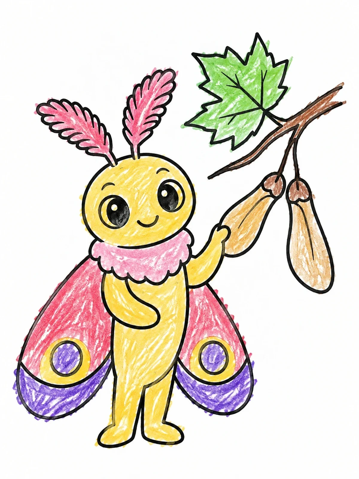 Colored example of the Cute Cartoon Moth By Maple Seeds coloring page