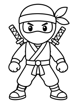 Free printable Cute Cartoon Ninja With Swords coloring page