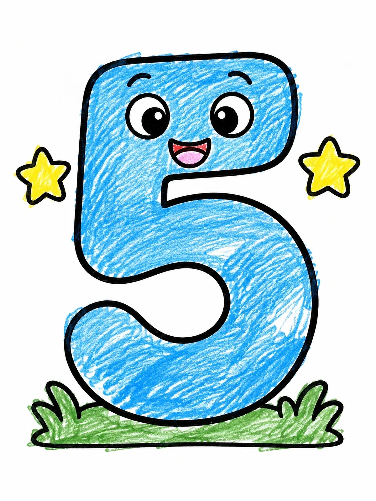 Colored example of the Cute Cartoon Number Five coloring page