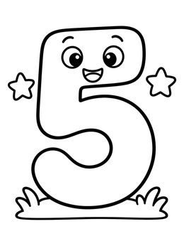 Free printable Cute Cartoon Number Five coloring page