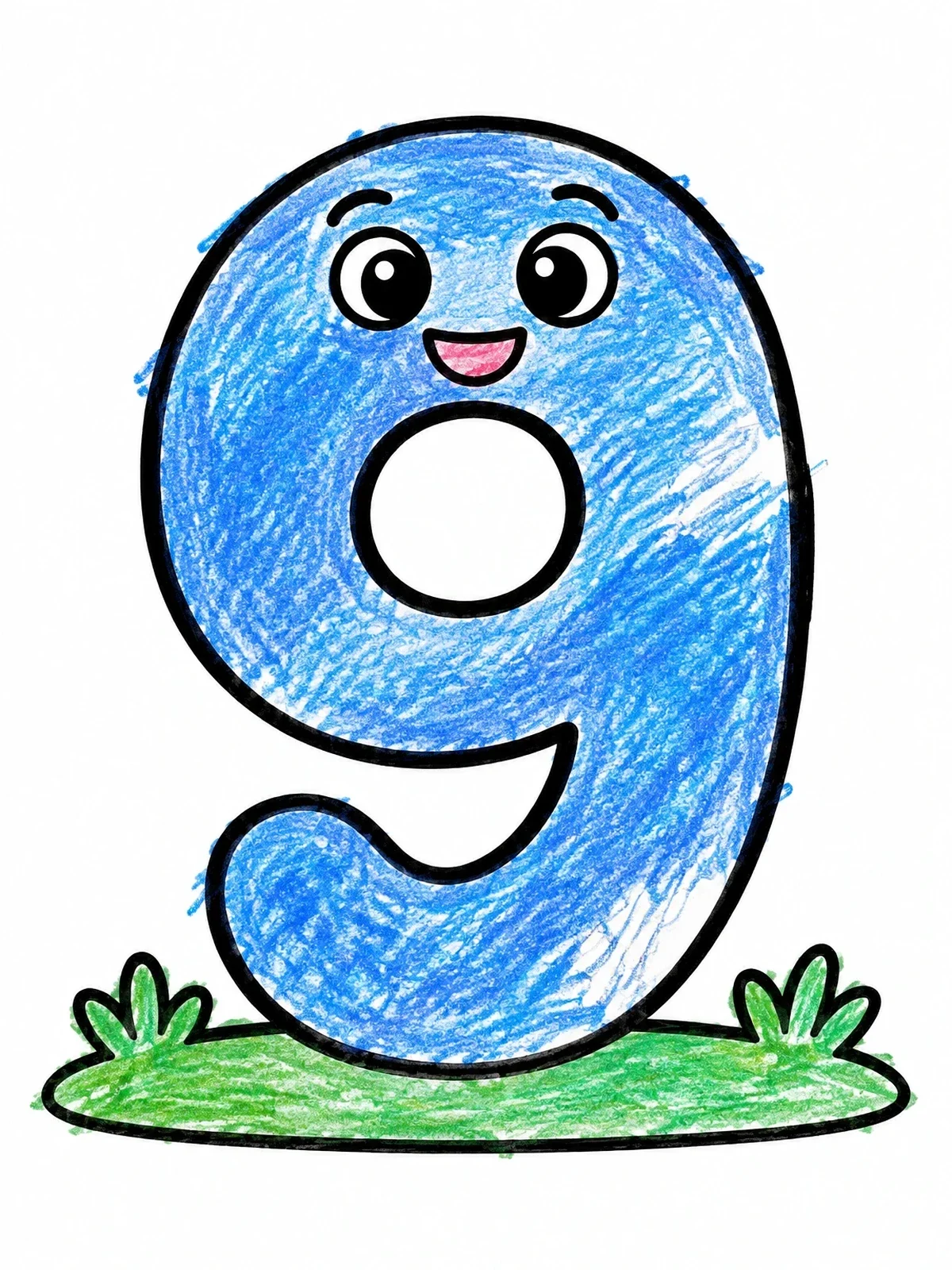Colored example of the Cute Cartoon Number Nine coloring page