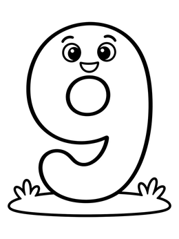 Free printable Cute Cartoon Number Nine coloring page