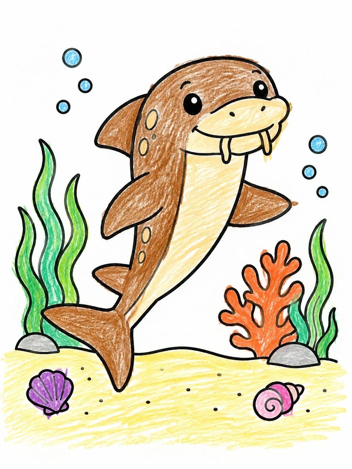 Colored example of the Cute Cartoon Nurse Shark Swimming coloring page
