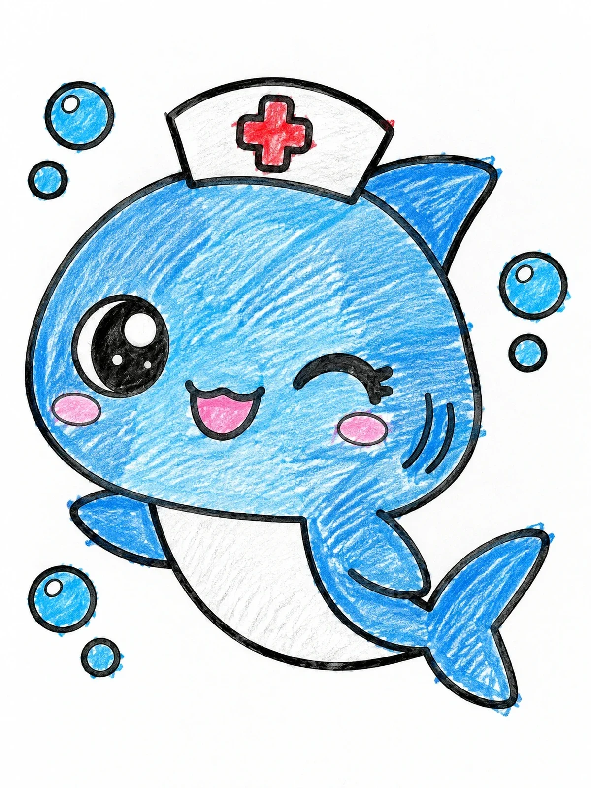 Colored example of the Cute Cartoon Nurse Shark Winking coloring page