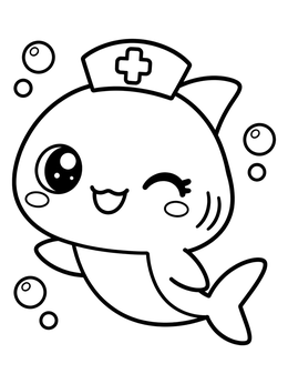 Free printable Cute Cartoon Nurse Shark Winking coloring page