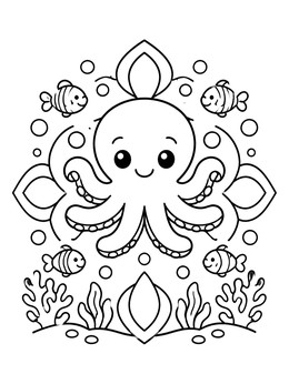 Free printable Cute Cartoon Octopus Underwater coloring page