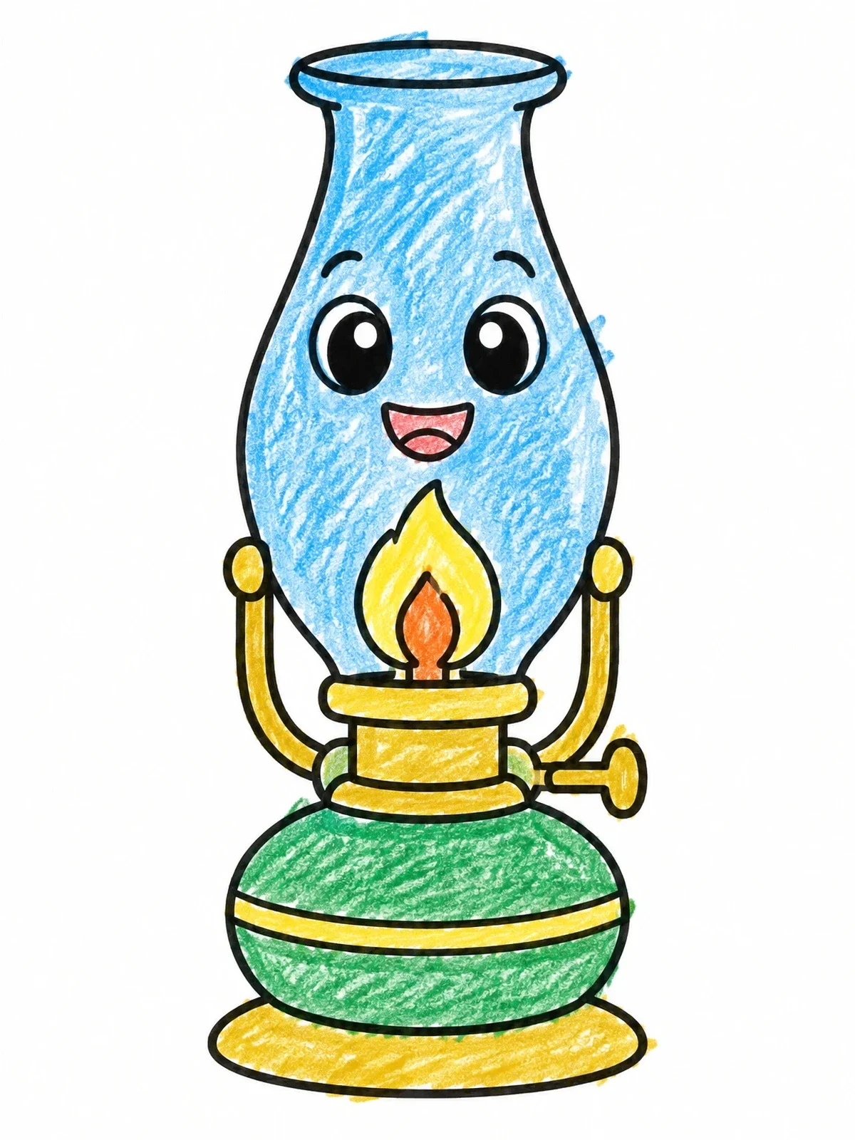 Colored example of the Cute Cartoon Oil Lamp coloring page