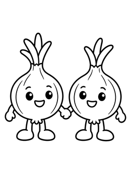 Free printable Two Happy Cartoon Onions Holding Hands coloring page