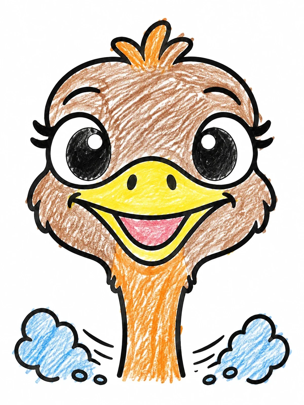 Colored example of the Cute Cartoon Ostrich Face coloring page