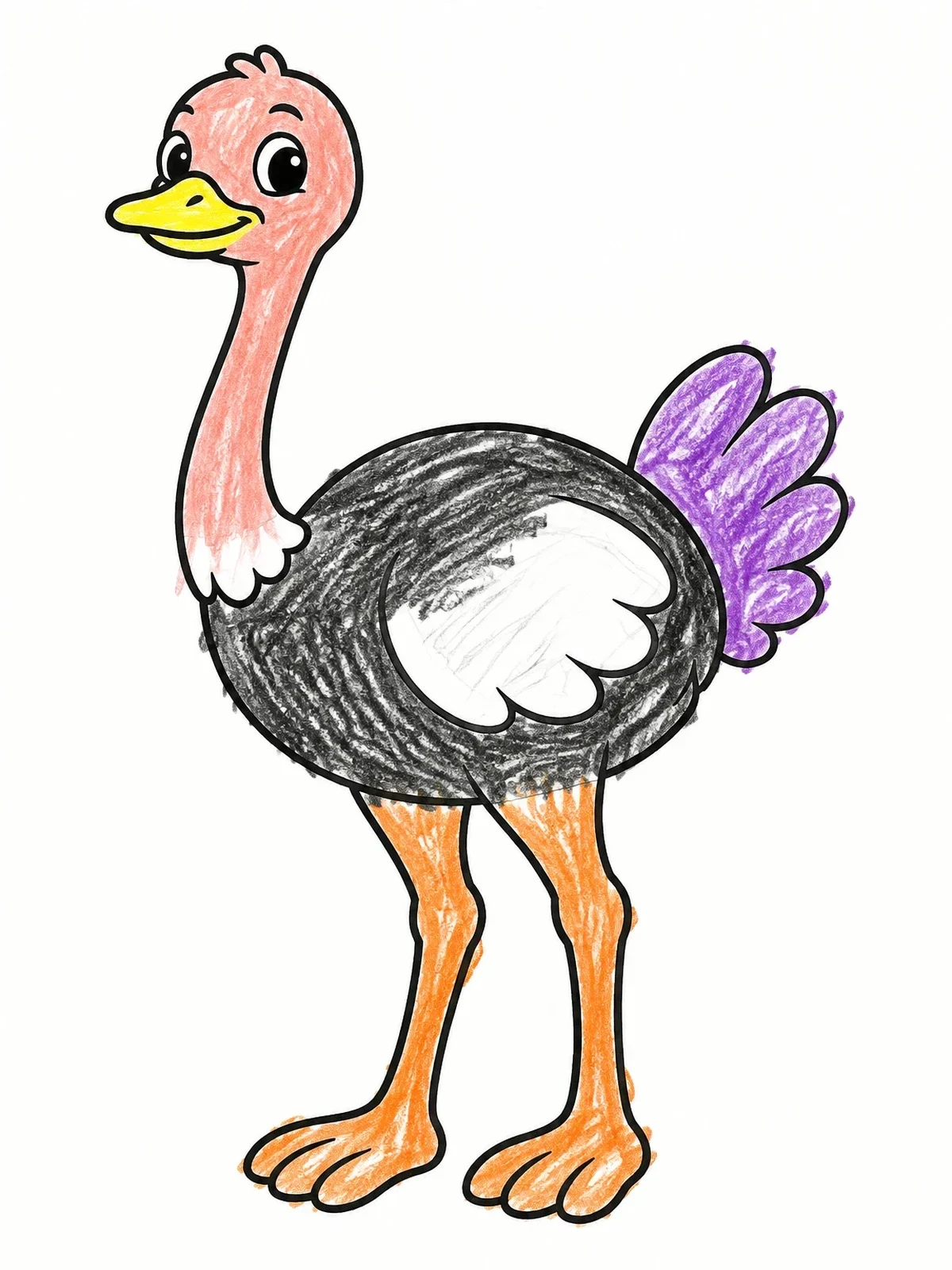 Colored example of the Cute Cartoon Ostrich Standing Proudly coloring page
