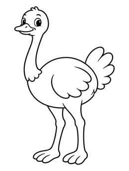Free printable Cute Cartoon Ostrich Standing Proudly coloring page