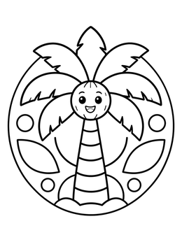 Free printable Cute Cartoon Palm Tree In An Oval Frame coloring page