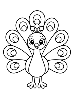 Free printable Cute Cartoon Peacock Front View coloring page