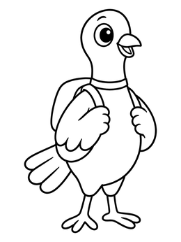 Free printable Cute Cartoon Pigeon With Backpack coloring page